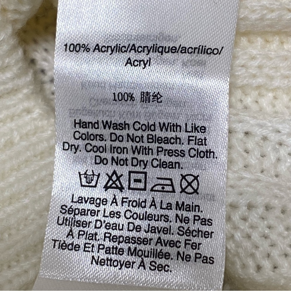 DKNY Ivory Fringe Ribbed Knit Turtleneck Sweater Boho Cozy Pullover Small - Picture 7 of 8